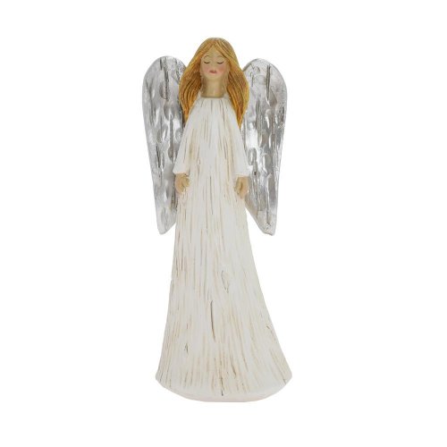 Anjel bielo-strieborný poly 6,5*5*16,5cm
