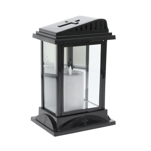 Lucerna kríž +led sviečka čierna 43/23/nwh