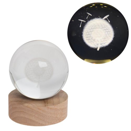 Led guľa sklo na drev.podstavci s podsvietením púpava 8*10cm - Vianočné dekorácie a ozdoby
