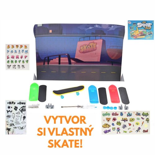 Sada zlož a ozdob si skateboard 9,5 cm 4ks s doplnkami v krabičke