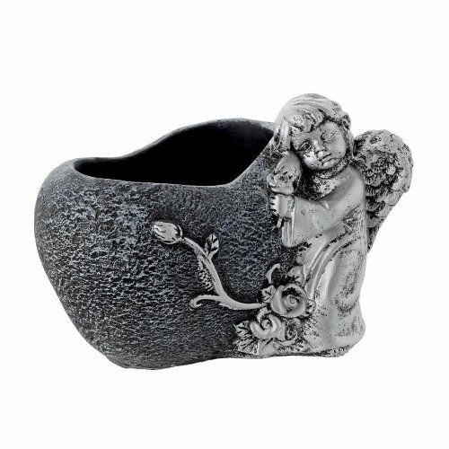 Obal srdce anjel cement sivo strieb. 15.5x13x12.5cm