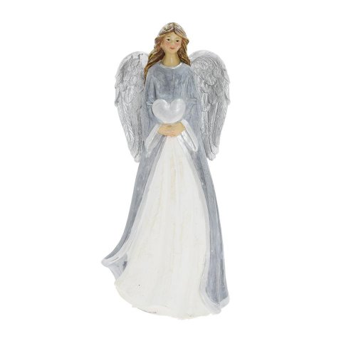 Anjel so srdcom siv/bie poly 11,5*9*25,5cm