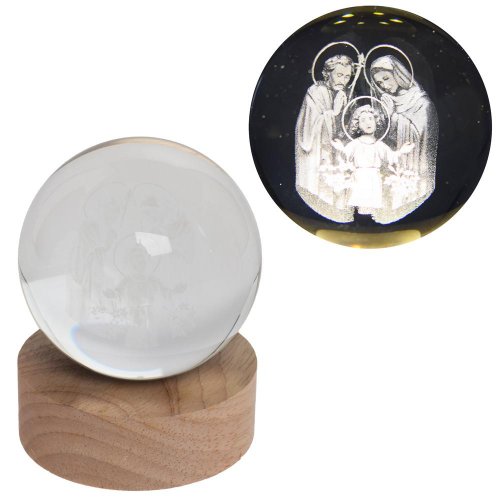 Led guľa sklo na drev.podstavci s podsvietením sv.rodina 8*10cm - Vianočné dekorácie a ozdoby