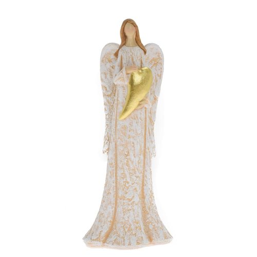 Anjel bie/béž so zla srdcom poly 11,5*7,5*26cm - Vianočné dekorácie