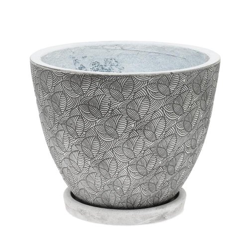 J81  kvetináč + miska okrúhly leaf biela 37h30,3cm l