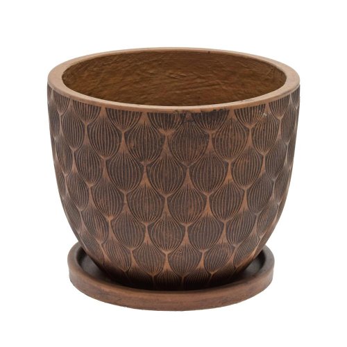 J63 kvetináč + miska okrúhly jill hnedá 24h19,6cm s