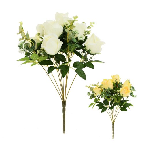 Kytica ruža, eucalypt, zeleň mix/2f 49cm