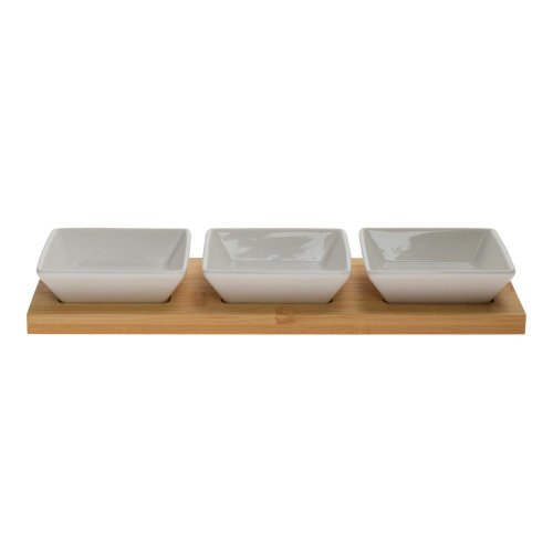 Sada servír. bambus podložka s 3ks miska porcel. 28x10x3cm *7231