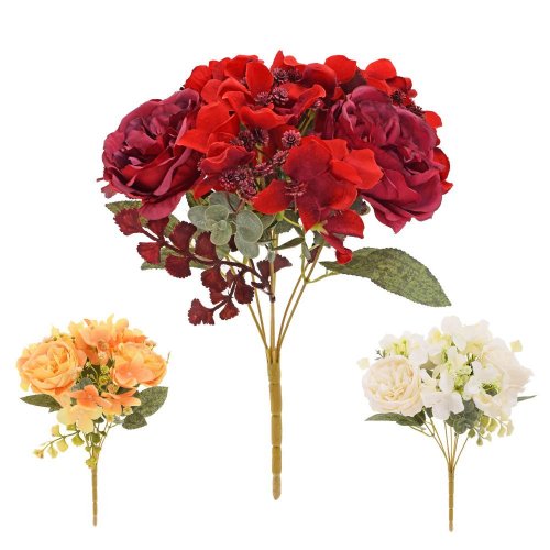 Kytica ruža anglická, hortenzia, zeleň mix/3f 32cm