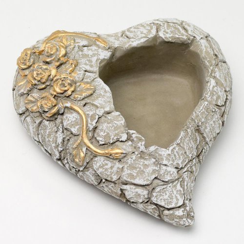 Obal srdce cement šedá zl.ornamnet 16x17.5x7cm