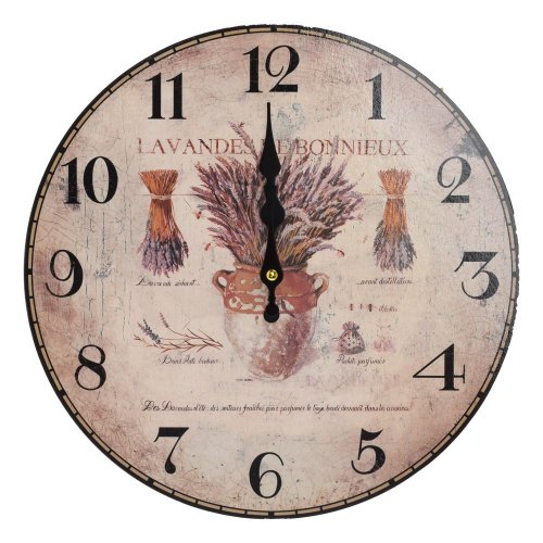 Hodiny nástenné mdf dia 34cm levanduľa