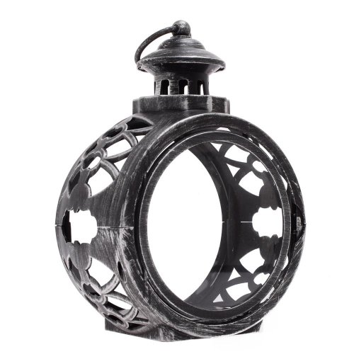 Lampáš okrúhly prázdny s dvierkami strieb. 22x17x10cm