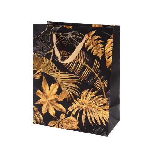 Agb1023003 taška darč.v25x20+10cm gold leaves