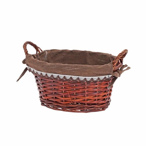 Prút. košík ovál tm.hnedý s rúčkou tm.hnedá  látka 29x23x15cm