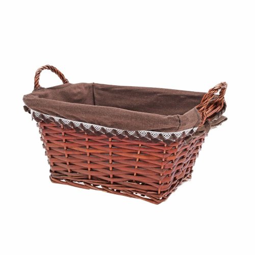 Prút. košík obdĺžnik tm.hnedý s rúčkou tm.hnedá látka 28x23x15cm