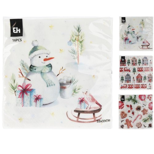 Servítky 33x33cm 16ks 3ass/602500490 - Vianočné dekorácie