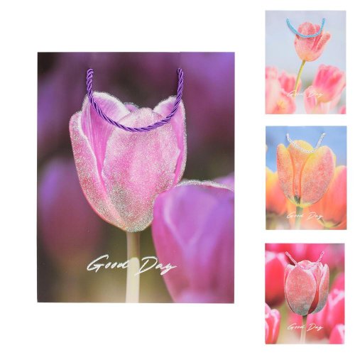 Darčeková taška s 23*18*10cm tulipány glitter