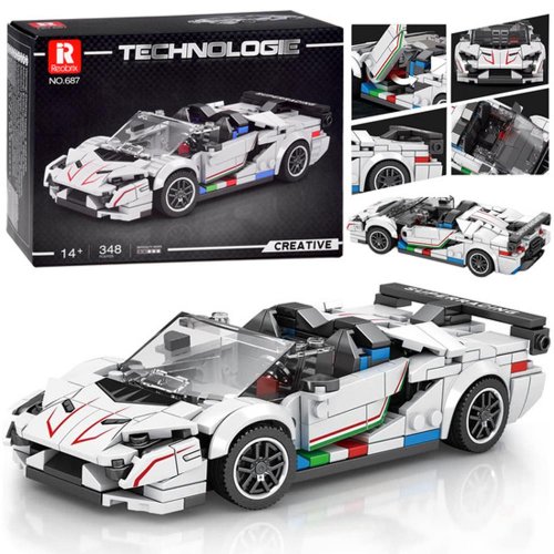 Technické bloky super športové auto biely kabriolet spojler 348 dielikov