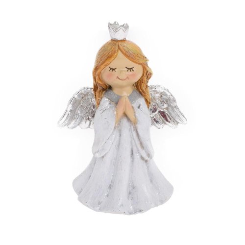 Anjel modliaci siv/str poly 9*6*13cm - Vianočné dekorácie