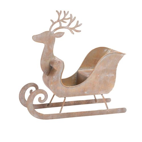 Sánky jeleň hne/zla plech 26*24,5*8cm - Vianočné dekorácie a ozdoby