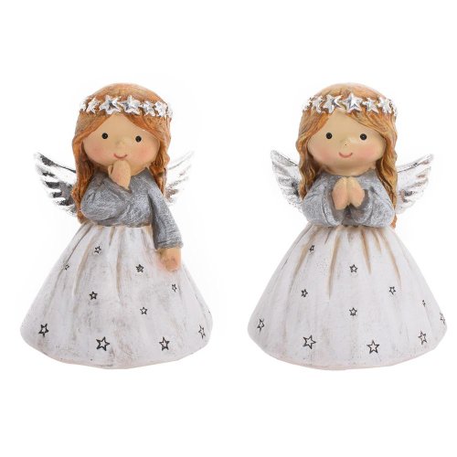 Anjel siv/str mix/2 poly 6,5*5,5*9cm - Vianočné dekorácie