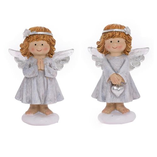 Anjel siv/str mix/2 poly 7*4,5*10cm - Vianočné dekorácie