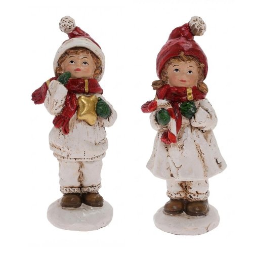 Chlapec a dievča bie/čer/zel mix/2 poly 5,5*4,5*12,5cm - Vianočné dekorácie