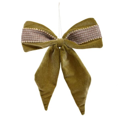 Záves mašla zel/hne zamat textil 25*25cm - Vianočné dekorácie a ozdoby
