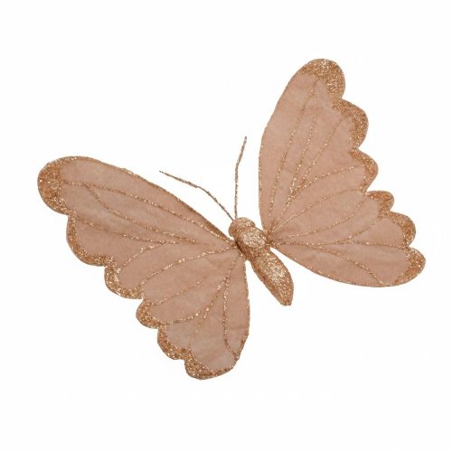 Motýl na klipe béž/šam zamat 30cm - Vianočné dekorácie
