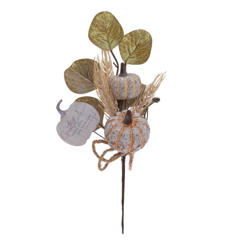 Zápich tekvice,eucalypt bie/zel 30cm - Jesenné dekorácie