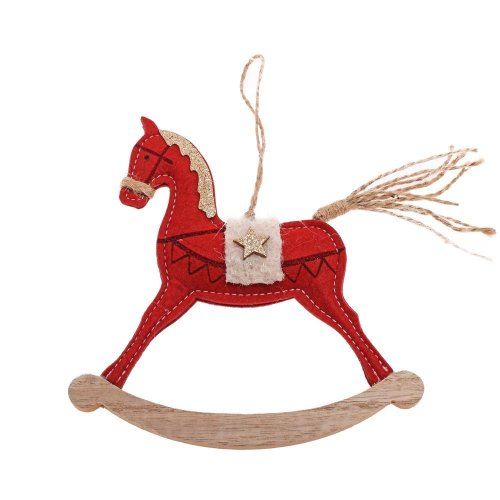 Záves hojdací koník čer/bie flis/drevo 16*1*15,5cm