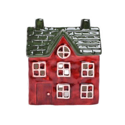 Domček na sviečku čer/zel/bie porcelan 13*9,5*15cm - Vianočné dekorácie