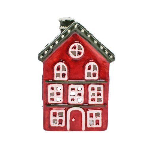 Domček na sviečku čer/zel/bie porcelan 10*8,5*14,5cm