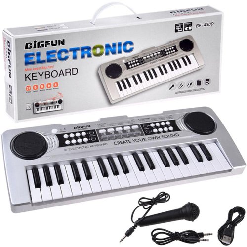 Mini organový klavír 37 kláves + mikrofón strieborná