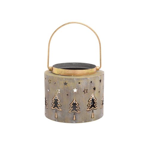Lampáš stromčeky siv/zla plech 10*12*9,5cm - Vianočné dekorácie