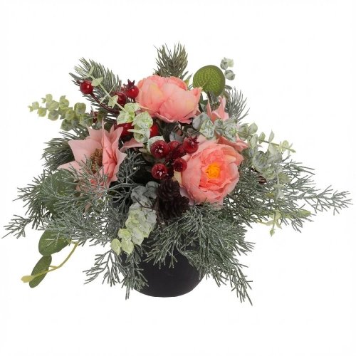 Kvetináč pivonky,poinsetie ruž.,čečina,zeleň 20cm - Umelé kvety