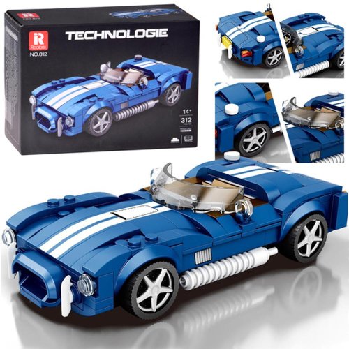 Technické bloky športové auto modrý klasický roadster 312-dielny