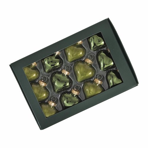 Srdiečka zelený opal lesk sklo s/12 40mm - Vianočné dekorácie a ozdoby