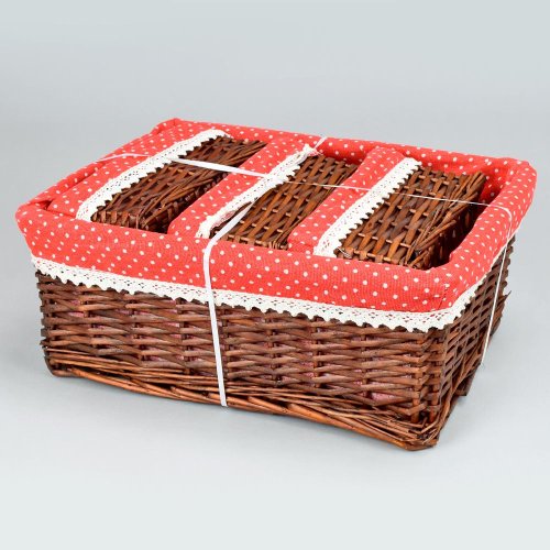 Prútený košík s/4 tm.hnedý  vzor č:bodka l:40x30x16cm s:24x16x11cm