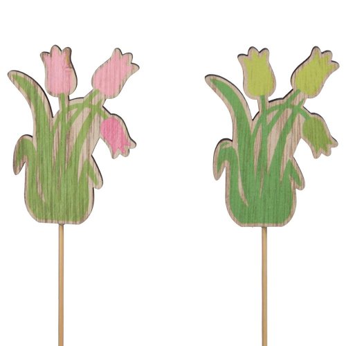 Zápich kytica tulipán drevo zel/ruž. mix s/16 7,5cm