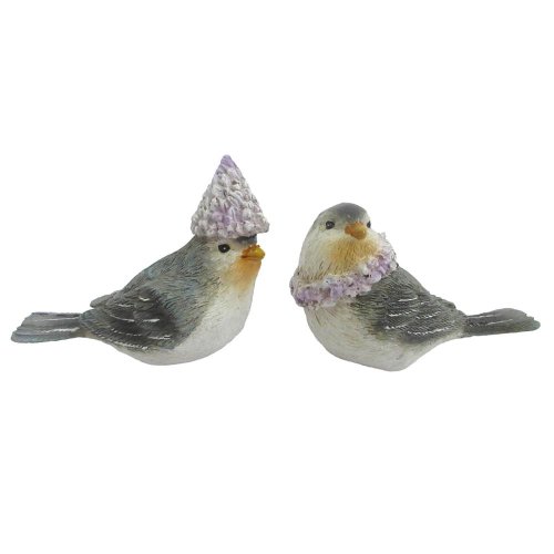 Vtáčik s čiapkou/vencom poly. sivý mix/2 7x3,5x9cm - Jesenné dekorácie