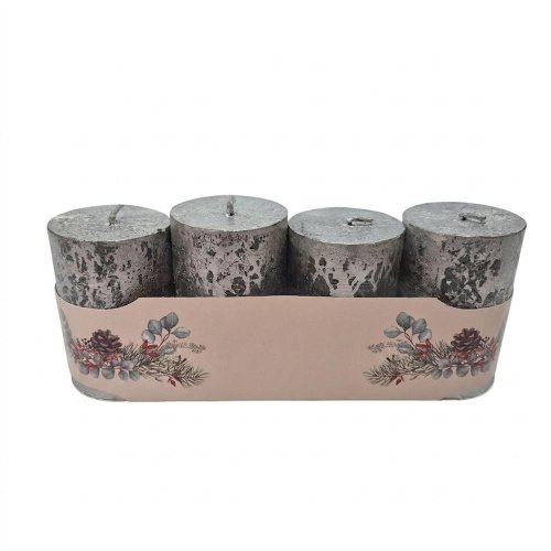 Valec 4-pack rustic met.strieb. - Vianočné dekorácie