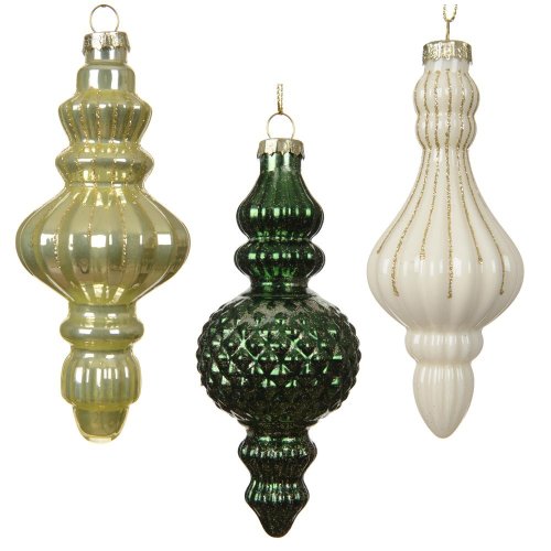 Ornament sklo záves mix zelená 5,813,2cm 3ass - Vianočné dekorácie a ozdoby