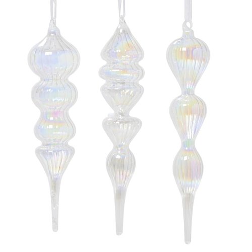 Ornament sklo transp.6x26cm 3ass - Vianočné dekorácie a ozdoby