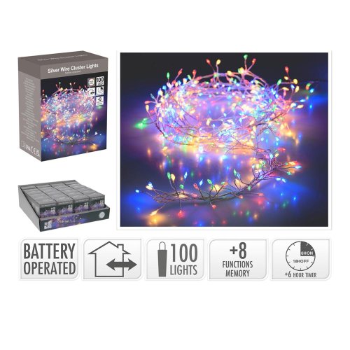 Led100 silver drôt multi/bat/iner,out/8funk/časovač/