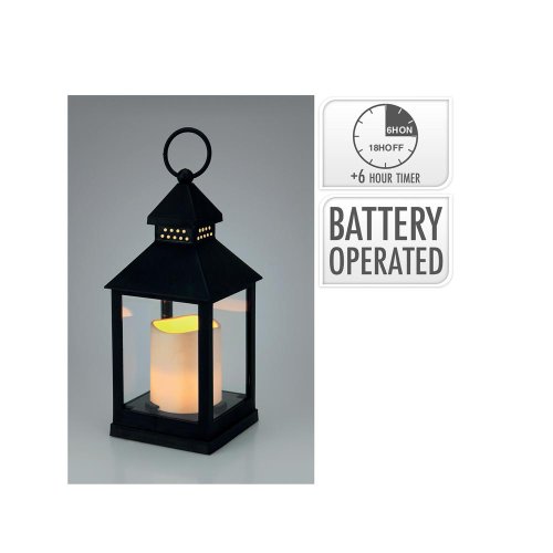 Led lampáš so sviečkou 23 cm čierny/časovač - Vianočné dekorácie