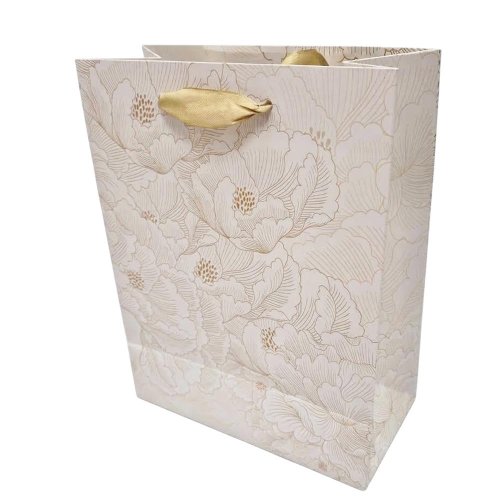 Agb1100805 taška darč  v25x20+10cm vintage gold petal design - Aranžérsky materiál