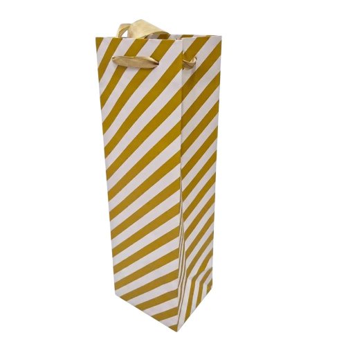 Agb1029504 taška pap. darč fľaša v37x12+10 stripes gold - Aranžérsky materiál