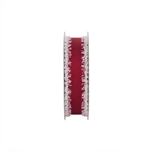 Stuha vian 2,5cm/10y zamat červený/biely lem