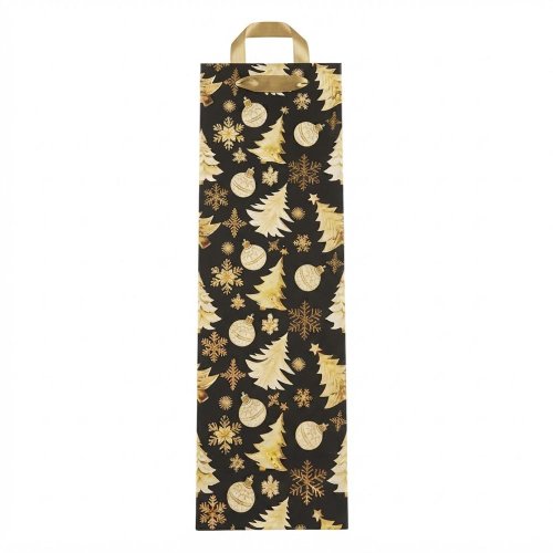 Agb2020104 taška pap. darč. fľaša v37x12+10cm golden christmas trees black - Vianočné dekorácie
